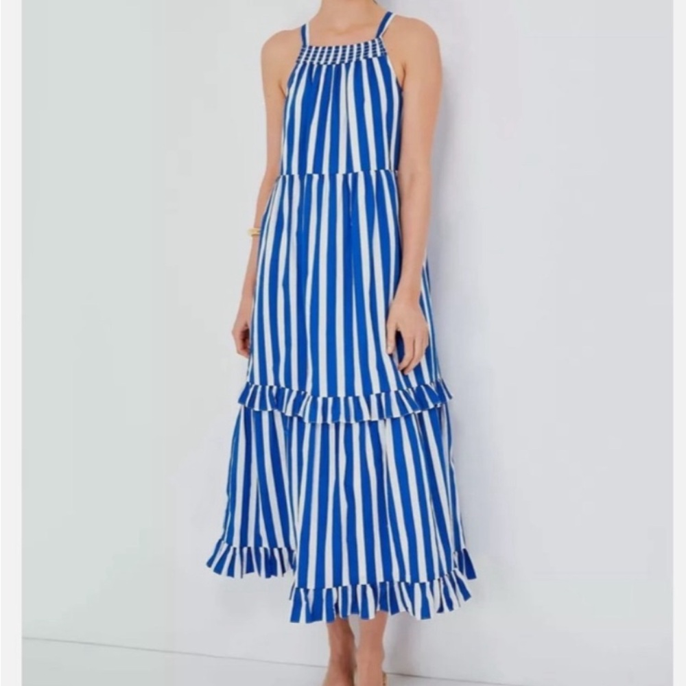 Pomander Place Blue and White Halter Midi Dress